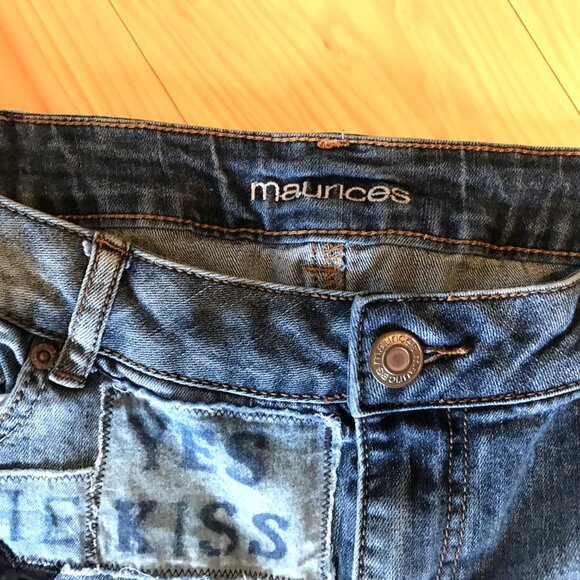 80s Rock Band Patchwork Jeans, Size 12 - Upcycled, Bleached Band Patches & Stars - Picture 4 of 12